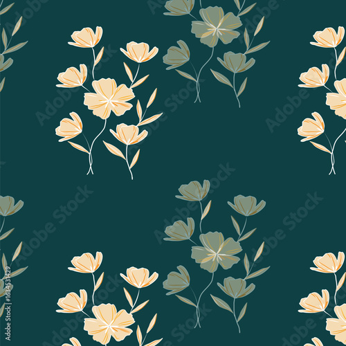 Cheerful Flower Pattern with Daisies and Tulips on Beige
