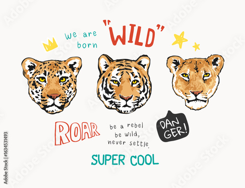 cartoon wild animal cubs vector illustration for kids fashion print - created by hand drawn
