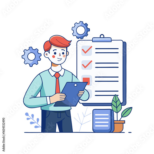 Human Resources Manager Reviewing Resume Document for Job Interview Process in Office — Recruitment Concept Illustration in Flat Vector Style
