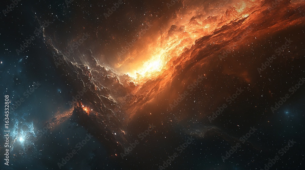 Obraz premium Surreal Space Scene with Vibrant Nebulae Galaxies, Abstract Digital Art Backdrop for Sci-Fi Futuristic Designs 