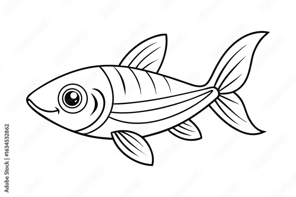 Fototapeta premium Happy Baby Herring Fish with Wavy Fins Vector Illustration for Kids Coloring Books