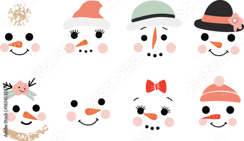 Cute snowman faces design collection