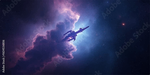 Hand holding a gun toward the dark sky with abstract sunlight