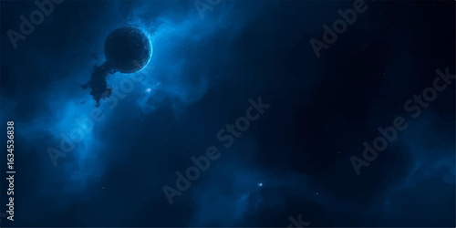 Dark clouds drift across the night sky, their edges softly lit by a full moon