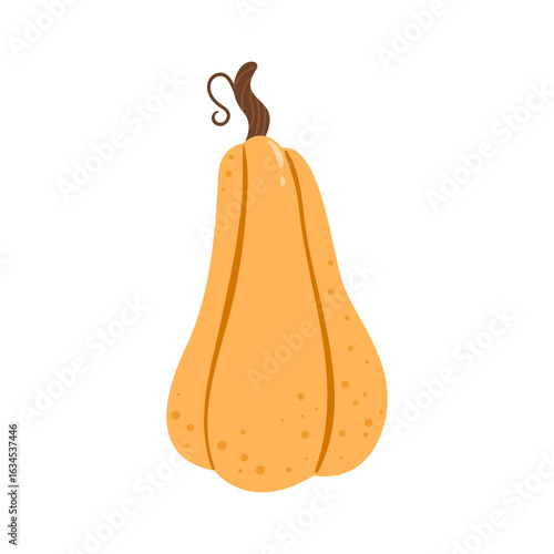 Isolated hand-drawn pumpkin for Thanksgiving decoration and stickers. Cute cartoon harvest. Autumn concept.