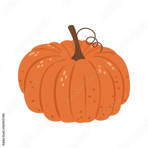 Isolated hand-drawn pumpkin for Thanksgiving decoration and stickers. Cute cartoon harvest. Autumn concept.