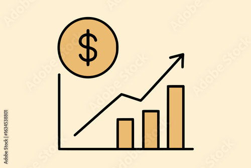 Minimalist Coin and Chart with Golden Ratio Spacing – Financial Harmony Concept, Vector Illustration