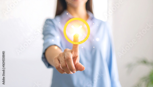 Wallpaper Mural Woman's finger is pointing the circle in light . Torontodigital.ca