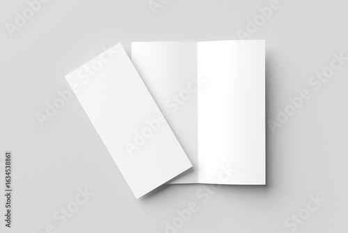 Bi-fold or half fold brochure blank mockup isolated on gray background, Realistic 3D rendering	