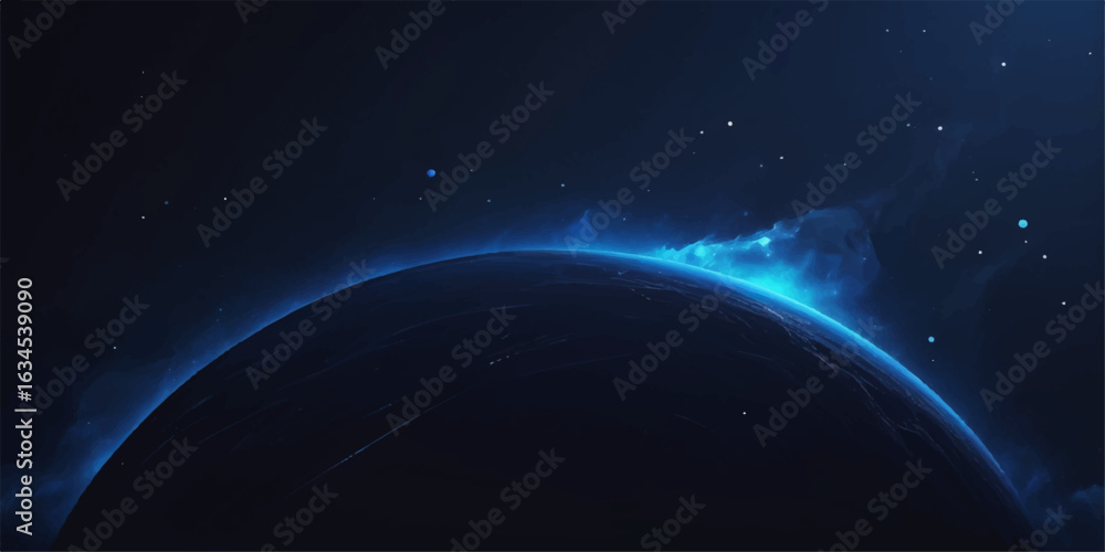 Fototapeta premium A breathtaking blue marble, our planet Earth, illuminated by the sun's golden light, hangs as a solitary sphere against the deep black of the cosmos