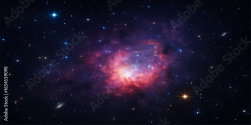 Abstract blue galaxy with bright stars and a swirling nebula in the dark universe