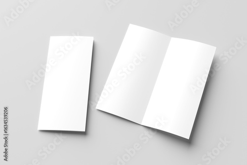 Bi-fold or half fold brochure blank mockup isolated on gray background, Realistic 3D rendering