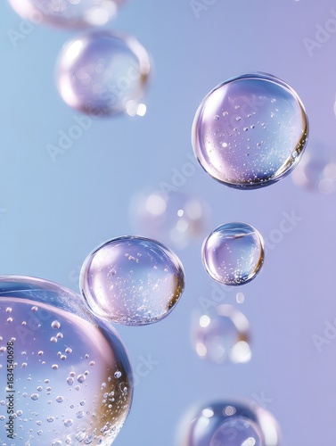 Floating Crystal Spheres: A Macro View of Gel Bubbles in Lavender Light.