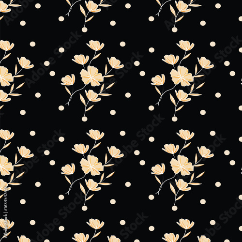 Cheerful Flower Pattern with Daisies and Tulips on Beige
