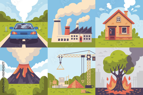 Environmental pollution and natural disasters illustrated in a collage