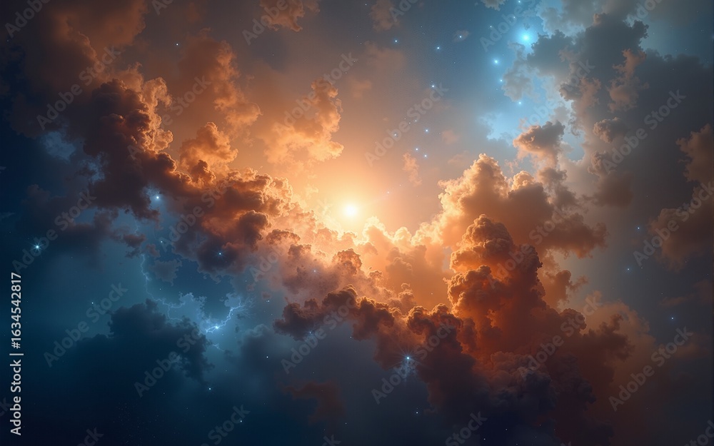Fototapeta premium Cosmic Nebula in Vibrant Blue Orange and Brown Hues. High quality