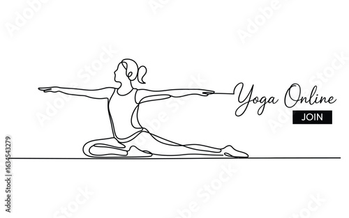Woman practicing yoga in a warrior pose online