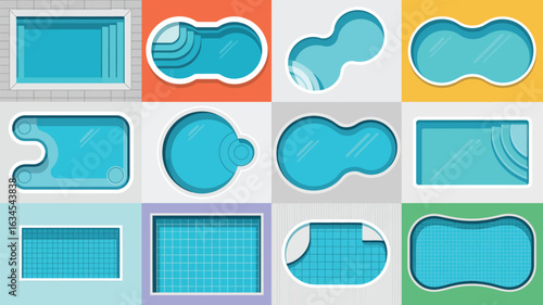 Collection of diverse swimming pool shapes and designs