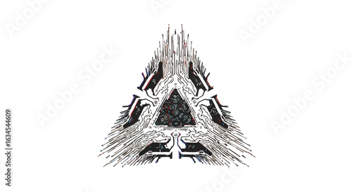 Futuristic Triangular Vector Pattern with Circuitry Elements in Abstract Geometric Style