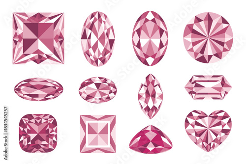 Collection of sparkling pink gemstones in various cuts and shapes