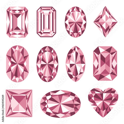 Collection of shimmering pink gemstones in various cuts and shapes