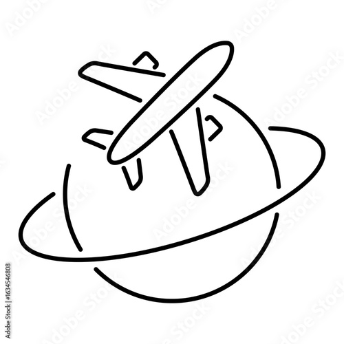 earth fly line vector icon