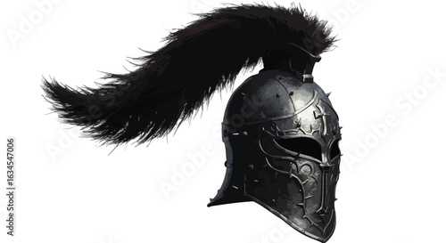 Vector Illustration of Medieval Helmet with Black Plume in Vintage Style for Gaming and Historical Design
