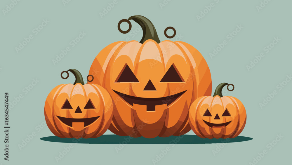Fototapeta premium Stacked Jack-o'-Lanterns: Simple Flat Vector Halloween Pumpkin Design