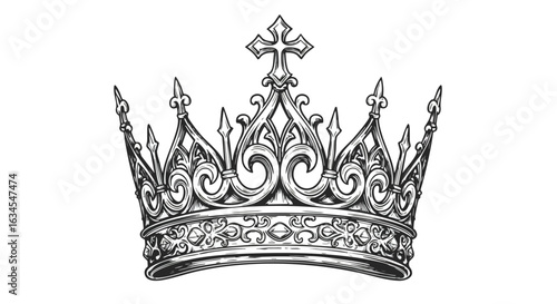 Elegant Crown Vector Illustration with Ornamental Details in Vintage Style for Royal and Regal Design
