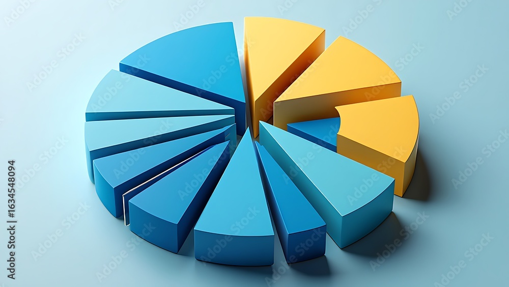 Obraz premium 3 D Pie Chart Blue Yellow Segments Data Visualization 1