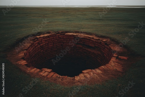 Empty well in grassy field
