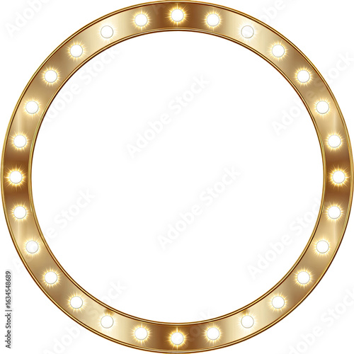 Golden circle frame with glowing light bulbs