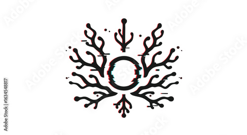 Abstract Vector Illustration of Organic Tree Branches with Symmetrical Structure in Black and Red Style
