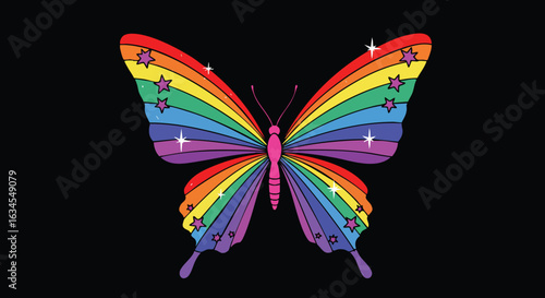 Vector Illustration of Colorful Butterfly in Modern Style with Rainbow Wings and Sparkling Details