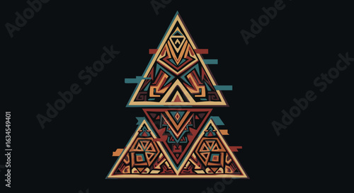 Geometric Vector Pattern with Triangular Ethnic Inspired Elements in Modern Style with Warm Earth Tone Colors for Cultural Artwork