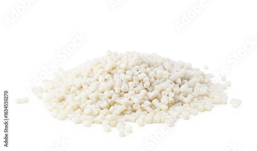 Pile of white plastic granules isolated on white
