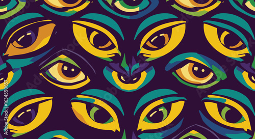Vector Pattern Abstract Cat Eyes in Modern Geometric Style with Vibrant Yellow and Blue Colors