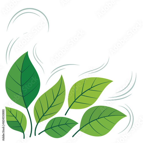 Green leaves with gentle wind swirls border design