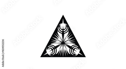 Vector Illustration of Triangular Sacred Geometry Pattern with Radiating Lines in Black and White Modern Geometric Style