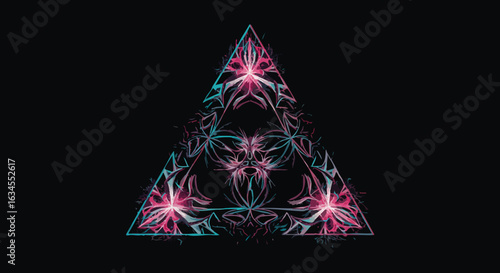Abstract Geometric Vector Pattern with Neon Lines and Symmetrical Triangular Composition in Modern Style