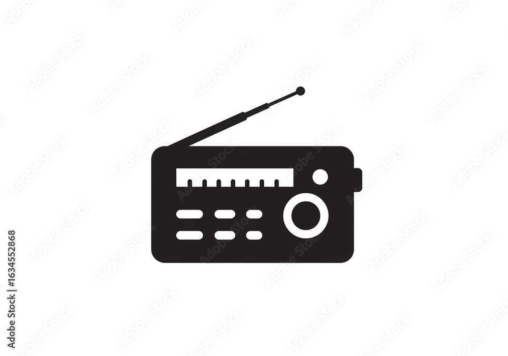 Obraz premium A black and white illustration of a radio with an antenna on a plain white background display