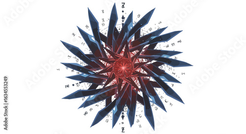 Vector Abstract Floral Pattern with Geometric Spikes in Modern Blue and Red Colors