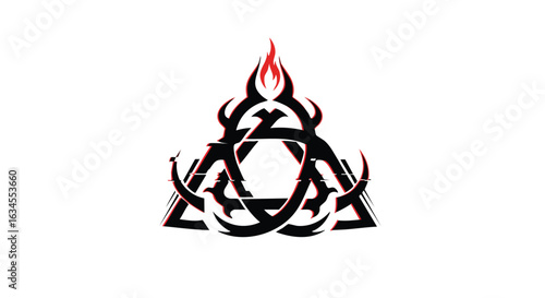 Vector Illustration of Fiery Triquetra Symbol in Dark Red and Black Modern Style for Occult and Spiritual Design