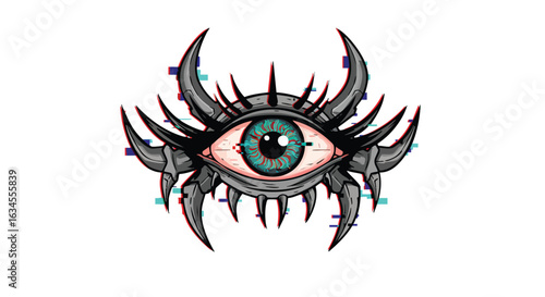 Vector Illustration of a Surreal Eye with Spider Legs in Modern Dark Style with Blue and Grey Colors