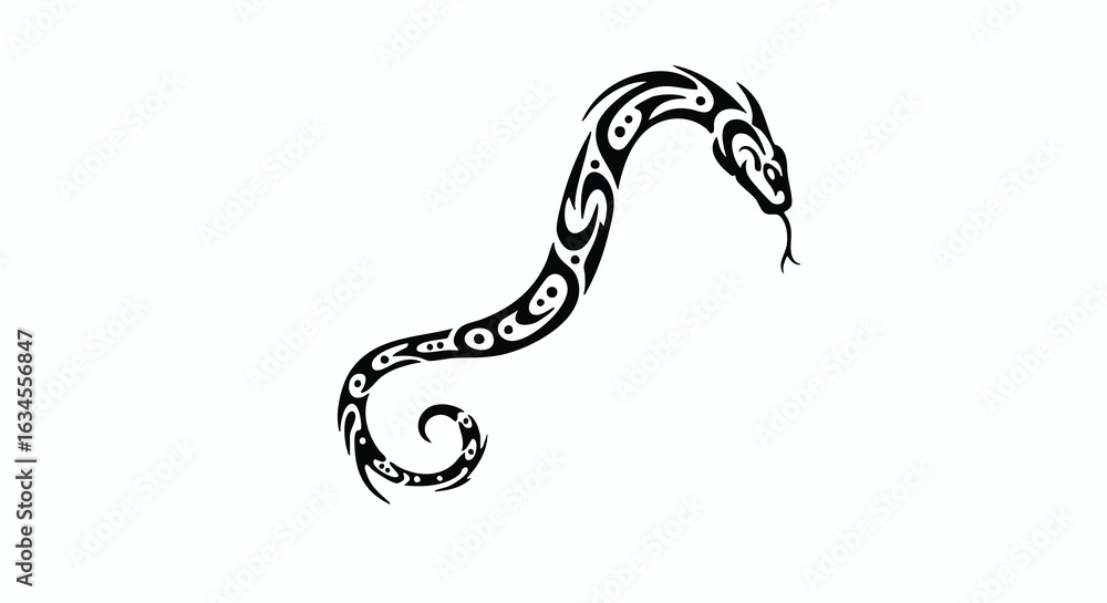 Fototapeta premium Vector Animal Illustration of Snake with Tribal Patterns in Modern Black Style