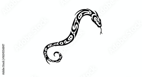Vector Animal Illustration of Snake with Tribal Patterns in Modern Black Style
