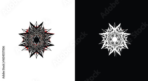 Abstract Geometric Vector Pattern with Symmetrical Starburst Design in Black and White Modern Style