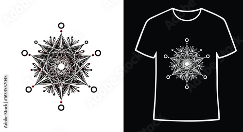 Vector Pattern Geometric Snowflake Design for Winter Themed Apparel and Holiday Marketing in Modern Minimalist Style with Black and White Colors