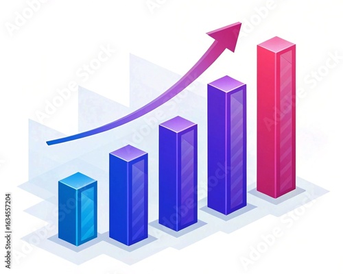 Free Download 3d growth graph icon holographic gradient effect on isolated transparent background - GFXLoad