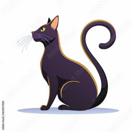Schwarze Katze mit gebogenem Rücken